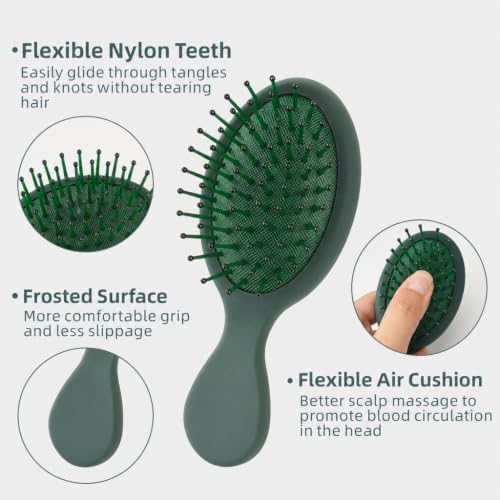 Mini Hair Bursh for Kids Women and Men, Protable Travel Size Hair Brush for Pockets Purse backpack, Mini Detangler Brush for All Hair Types, Small Hair Brush for Detangling(Green) - Image 5