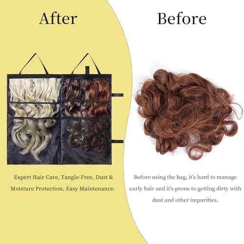 Travel-Friendly Halo Hair Extensions Holder Bag - Lightweight, Easy Fold, PVC Film And Fine Lining Prevents Wig Frizzy, Portable Wig Storage Hanger for Multiple Hairpieces (Black) - Image 5