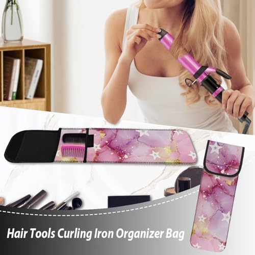 Heat-Resistant Travel Neoprene Storage Pouch Case Bag with Two Pocket for Flat Iron, Straightener, Curling Wand/Curling Iron Marble Star - Image 4