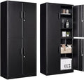 Metal Storage Cabinet with 3 Adjustable Shelves and 4 Doors,71" Garage Storage Cabinet with Lock,Black Metal Cabinets with Locking Doors,Steel Tool Cabinets,Lockable Cupboard for Home,Office,Garage by SISESOL