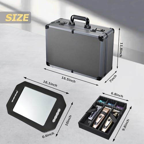 Yueieoun Professional Barber Case with Barber Clipper Tray Organizer, 6 Adjustable Clipper Slots & 8 Shear Holders, Portable Barber Carrying Case for Hair Tools & Supplies with Combo Locks - Image 6