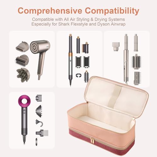 BAGCRAZY Travel Case for Shark FlexStyle & Dyson Airwrap, Pink and Crimson - Image 3