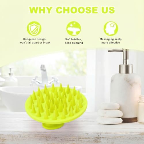 Silicone Scalp Massager Shampoo Brush, Scalp Brush for Hair Growth & Dandruff Removal, Hair Scrubber Scalp Stimulator Exfoliator Brush with Soft Bristles for Wet Dry Scalp Care (Fluorescent Green) - Image 6