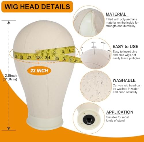 Wig Stand with Head,23" Canvas Head for Wig,White - Image 3