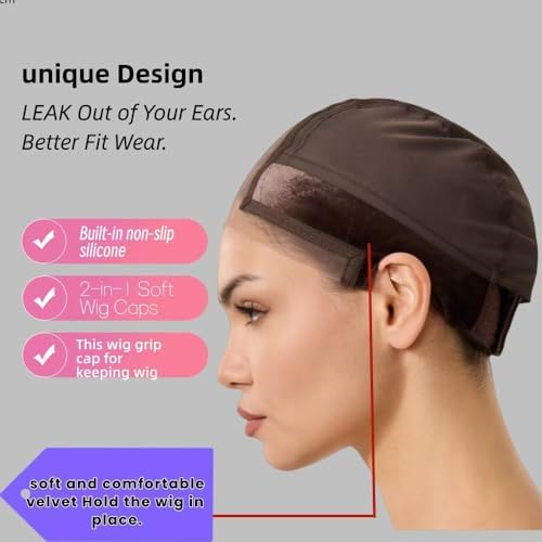 Built in silicone Wig Cap with Grip Band for Keeping Wigs in Place, More Full Cap-wide Transparent Lace for Lace Front Wigs (Brown, S) - Image 2