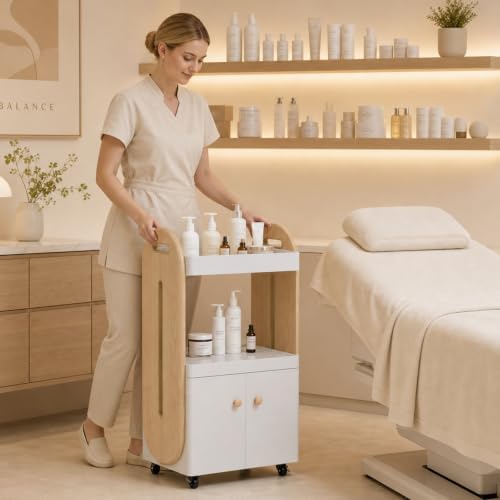Salon Trolley Cart, Esthetician Cart for Beauty Salon, White - Image 2