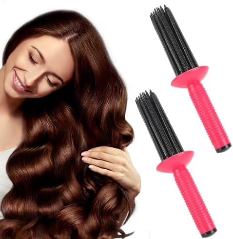 Curly Hair Styler Tool for Women & Girls, Hair Curler Brush, 17 Comb Teeth, Anti-Slip, Eco-friendly Materials, 2PC by Unknown