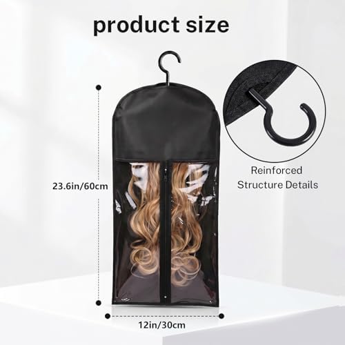ENLUNTRA 2PCS Hair Extension Holder - Wig Storage Bags with Hanger for Multiple Wigs, Dust-proof, Ideal for Hair Extensions & Accessories Home Travel Closet (Black) - Image 6