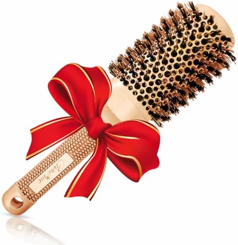 Boar Bristle Round Brush for Blow-drying, Straightening, Volumizing Back-Length Hair, 2" Diameter Ceramic Roller, 3.3" with Bristles by Careme