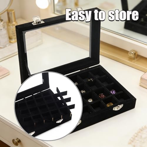 24 Grid Jewelry Box, Ring Display Organiser Box, Black - Image 4