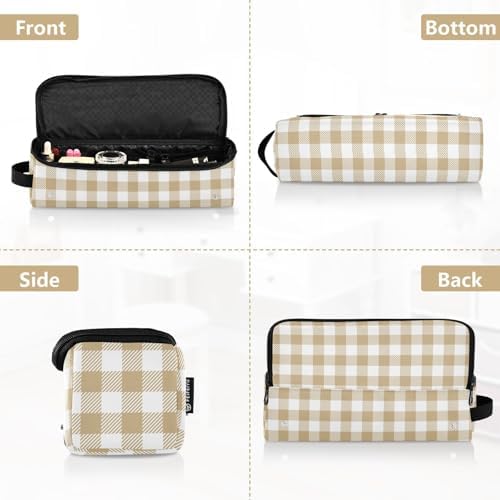 Khaki Buffalo Plaid Check Hair Tools Travel Bag Carrying Case Portable Travel Organizer Pouch with Heat Resistant Mat for Flat Irons Curling Iron Hair Dryer - Image 5