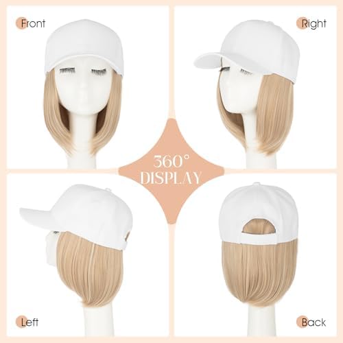 Rich Choices Hat Wigs for Women,White Baseball Cap with Hair Extensions for Women,Short Bob Hairstyle Caps with Hair Attached Adjustable Baseball Cap Wig 6 Inch-Light Blonde with Ash Highlights - Image 5