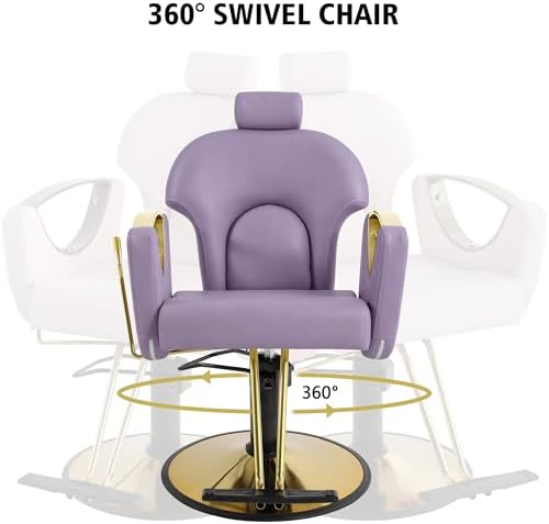 KIGOTY Salon Chair for Hair Stylist, 360° Swivel Reclining Barber Chair for Barbershop, Height Adjustable Hair Chairs, Hairdresser Braiding Styling Chairs, Beauty Spa Equipment (Purple) - Image 3