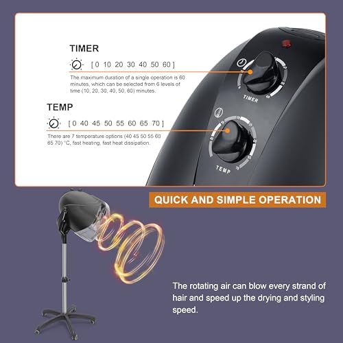 Elitzia 1000W Hooded Hair Dryer with Timer & Temp Control for Salon - Image 4