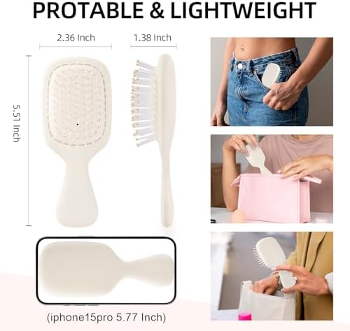 Mini Hair Bursh for Women Men and Kids, Protable Travel Size Hair Brush for Pockets Purses, Mini Detangler Brush for All Hair Types, Small Paddle Brush for Detangling (1 Pack-White) - Image 2