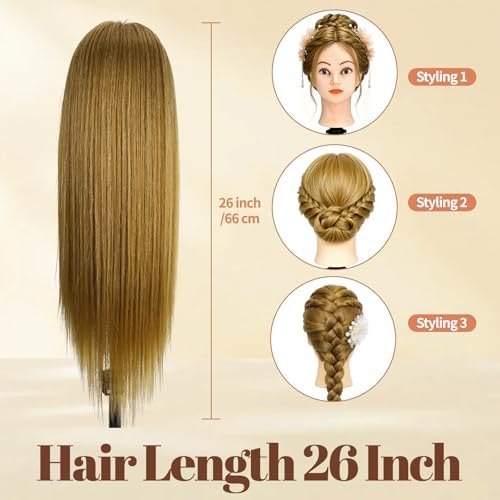 26"-28" Mannequin Head with 80% Real Hair – Cosmetology Training Head for Hair Braiding, Styling & Makeup Practice – Doll Head with Clamp - Image 6