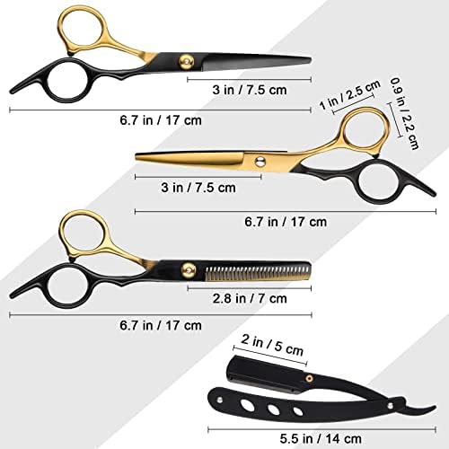 11-Piece Hair Cutting Scissors Kit, Straight & Thinning Shears, Black Gold - Image 3