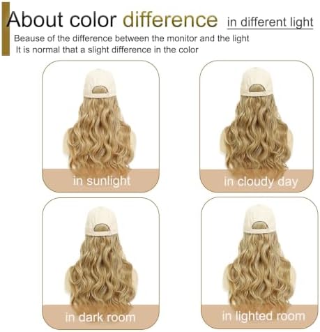 Hat Wig Beige Baseball Cap with Long Wavy Wig Layered Mix Blonde Hair - Image 7