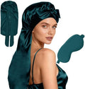 Womens 2Pcs Silk Satin Bonnet Long Hair Bonnets For Sleeping Silky Bonnet With Eye Mask Braids Curly Hairs Sleep Cap by WJingYiJia