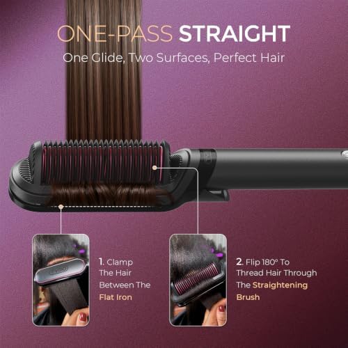 TYMO Flat Iron Hair Straightener Brush 2 in 1, 200M Ions Ceramic Hot Comb - Image 3