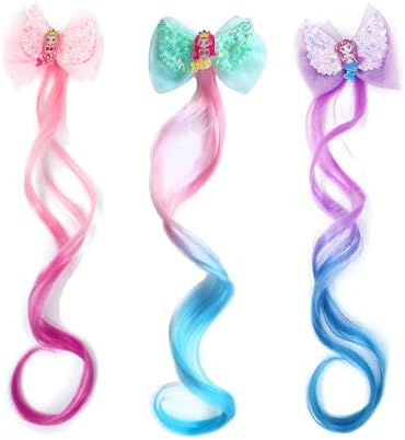 6-Colors Hair Bows Clips Hair Accessories For Girls Bows For Girls Braided Curly Gradient Color Wig - Image 4