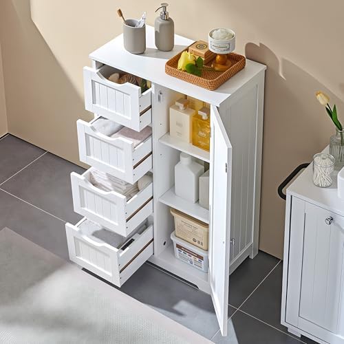 Yaheetech Small Bathroom Storage Cabinet with 4 Drawers & Door, White - Image 5