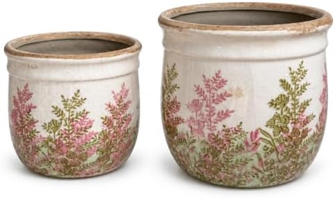 Ceramic Plant Pots Set of 2, 4.7+5.7 Inch Vintage Indoor Planters with Drainage Hole, Farmhouse Ceramic Flower Pots for Indoor Plants, Rustic Cottage Decor for Home Kitchen Garden, Pink by SUREYUESI