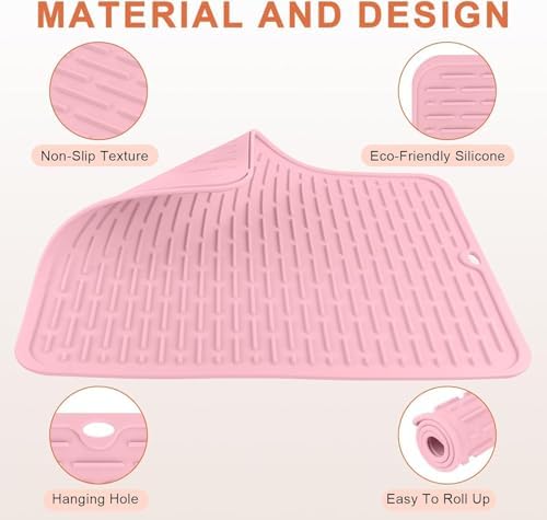 15.7" Oversize Heat Resistant Silicone Mat for Styling Tools: Curling Iron, Flat Iron, Hair Straightener - Portable Hair Styling Pad Cover Pink - Image 3