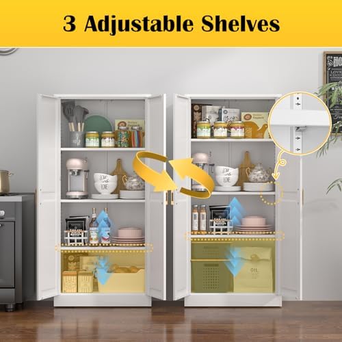 Steeloong 60"Metal Pantry Storage Cabinet with Doors & 3 Adjustable Shelves - Image 5