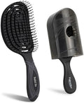 NuWay® DoubleC Pro® & Traveler® Combo (2-Brush Set) Professional Scalp Care & Detangling Hair Brushes with Patented Double Curve Design, Travel Case, Wet & Dry Hair (Midnight Black) by NuWay4Hair