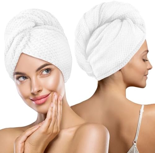 MaopaoBeauty 2 Pack Microfiber Hair Towel Wrap for Women, Hair Drying Towel with Button, Towel Turban,Head Towel to Dry Hair Quickly Lint Free, White by BESTCHOICEFORYOU%EF%BC%81