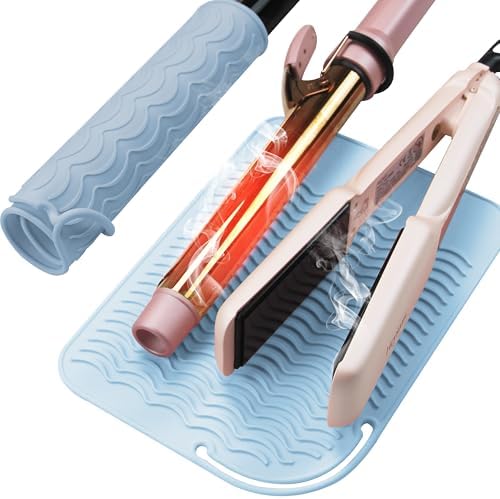Heysam Silicone Mat for Hair Tools Curling Iron Mat, Flat Iron Mat Heat Resistant for Hair Straightener and Hair Curlers Hot Tools Curling Irons Pad Mat, Blue by SaloGradeHairStylingTools
