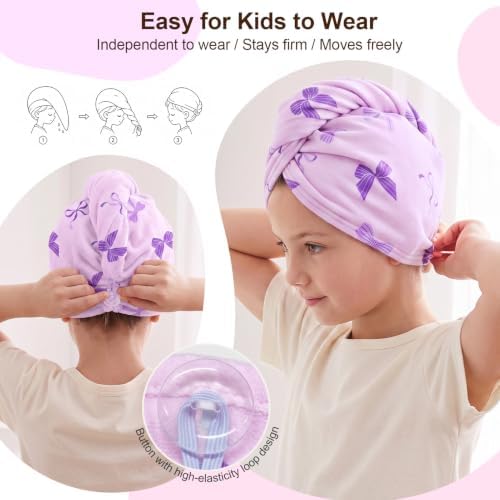 Kids Microfiber Hair Towel Wrap 2Pack Absorbent Hair Drying Turban for Girl - Image 4