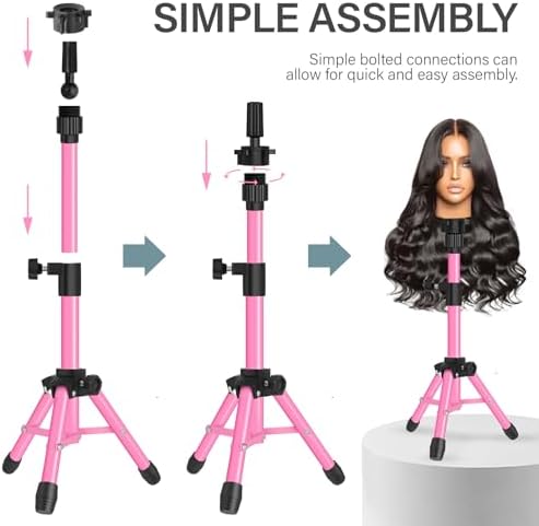 AliLeader 25 Inch Mannequin Head Stand Tripod for Mannequin Head Wig Stand Tripod Wig Head Stand for Training Heads and Canvas Block Head (Mannequin Head Not Included,Pink) - Image 3