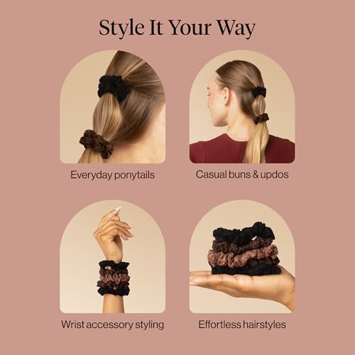 Kitsch Ruched Lace Scrunchies For Women - Black, Chocolate & Mocha, 5pc Set - Image 7