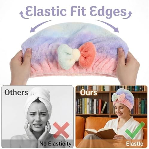 2 Pcs Ultra Absorbent Microfiber Hair Towel Wrap, Bow Tie Design Hair Drying Caps Quick Dry Hair Towel for Women Girls Long Curly Hair (Gradient) - Image 5