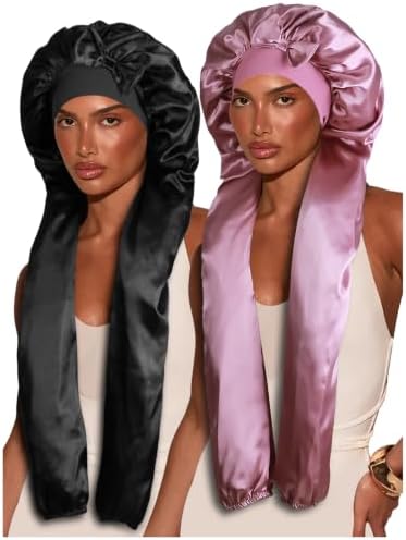 2pcs Satin Pantyhose Bonnet for Braids, Long Hair Bonnet for Women Sleeping by Heniho