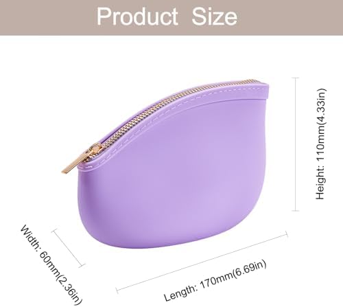 Small Silicone Makeup Bag Premium Purse Bag Multifunctional Essential Bag Zipper Pouch Water and Heat Resistant (Purple) - Image 4