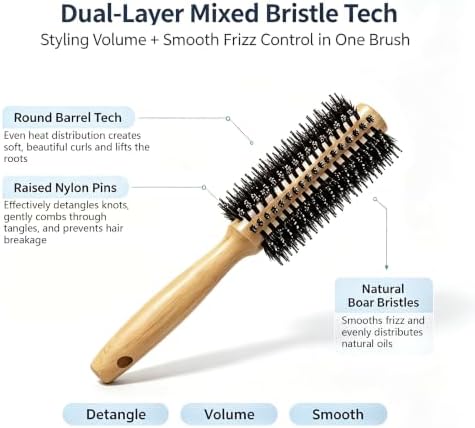 Vista Round Brush Bamboo Natural Boar Bristle Hair Brush Round - Image 2