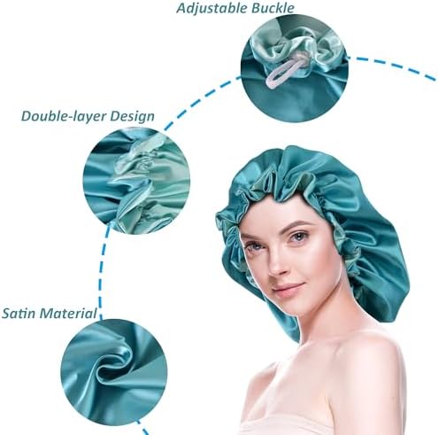 Silk Bonnet for Sleeping Satin Bonnets Double Layer Reversible Hair Cap Bonnet for Women Long Curly Braid Hair (ScubaBlue) - Image 3