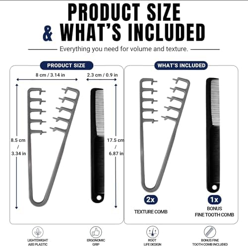 Texture Comb for Men, 2 Pack Texturizing Comb for Hair Volume, Hair Texture Comb, Root Lifting Styling Comb, Wide Tooth Barber Comb for Thick, Curly & Wavy Hair - Image 6