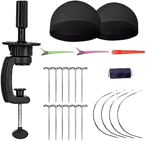 GEXWORLDWIDE GEX 20"-24" Canvas Cork Wig Block Mannequin Head for Wig Making Drying Styling Display with Table C Clamp Stand Holder (Black 20.5") - Image 4
