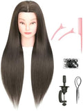 30 Inch Long Brown Hair Mannequin Head 80% Human Hair Manikin Cosmetology Doll Training Head for Hairdresser Practice Braiding Styling Curling Cutting with Table Clamp Stand by LOHXINHAIR