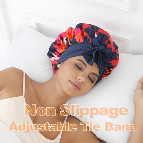 GDTOGRT Satin Silk Bonnet for Sleeping Women - Double Layer Sleep Hair Bonnets Caps for Curly Braid Hair with Tie Band - Image 4