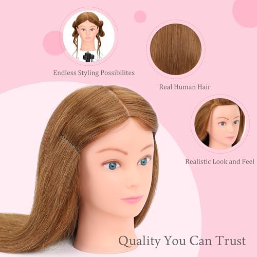 100% Human Hair 22-24" Mannequin Head for Styling with Clamp & Tools - Image 3