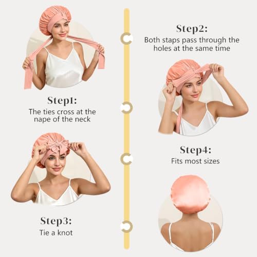 ZIMASILK 100% Mulberry Silk Bonnet for Sleeping Women Long Hair, Coral - Image 6