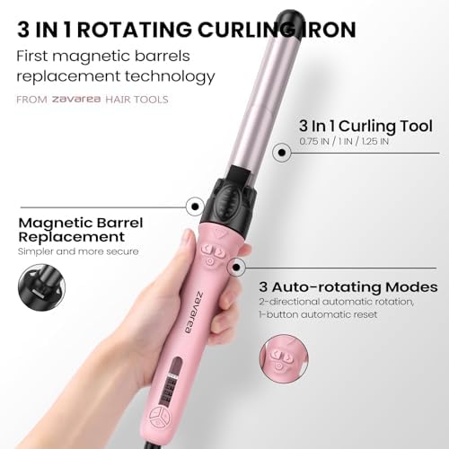 Rotating Automatic Curling Iron Set 3 Ceramic Barrels for Long Hair Waves - Image 3