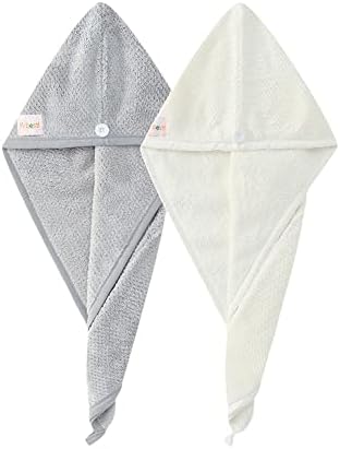 M-bestl 2 Pack Hair Towel Wrap,Absobent Hair Drying Towel with Buttons, Microfiber Hair Towel Wrap to Dry Hair Quickly (Beige&Gray) - Image 2