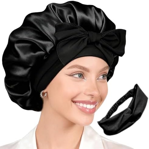 2Pcs Womens Silk Satin Bonnet For Sleeping Hair Bonnets Adjustable Soft Band Silky Sleep Cap Hairs Wrap For Women by WJingYiJia