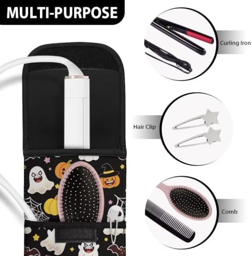 Flashideas Halloween Pumpkin Ghost Flat Iron Case Heat Resistant Neoprene Curling Iron Cover Bag with Pocket Curling Iron Organizers and Storage for Flat Iron, Straightener, Curling Wand/Curling Iron - Image 7